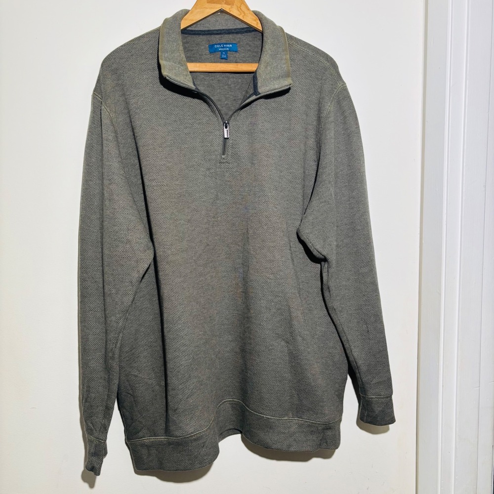 Mens Cole Haan OS Olive Green Soft Cotton Blend 1/4 Zip Pullover Shirt XL